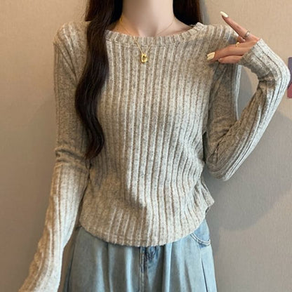 Ribbed Boatneck Long Sleeve Top