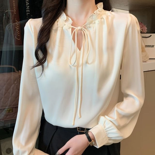 Frill Trim Long Sleeve Blouse