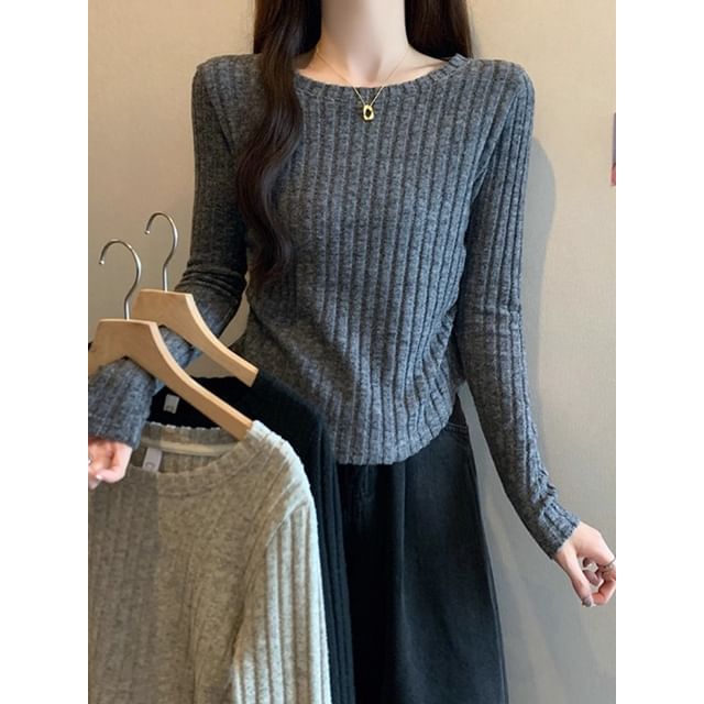 Ribbed Boatneck Long Sleeve Top