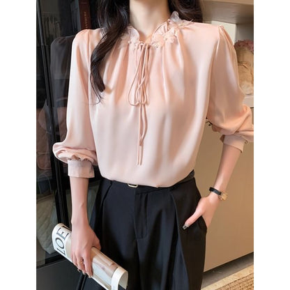 Frill Trim Long Sleeve Blouse