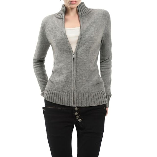 Stand Collar Zip-Up Plain Cardigan