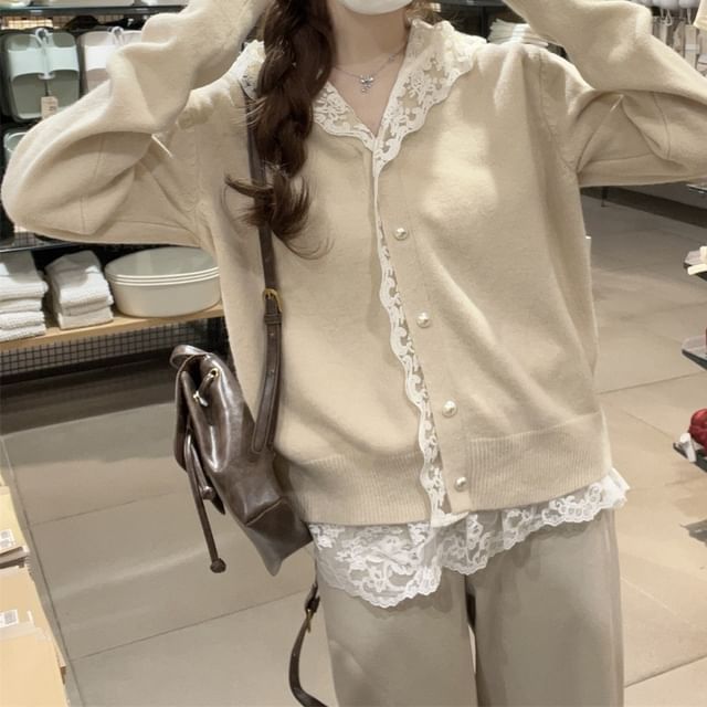 Plain Lace Trim Hooded Cardigan