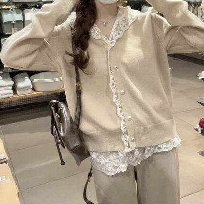 Plain Lace Trim Hooded Cardigan