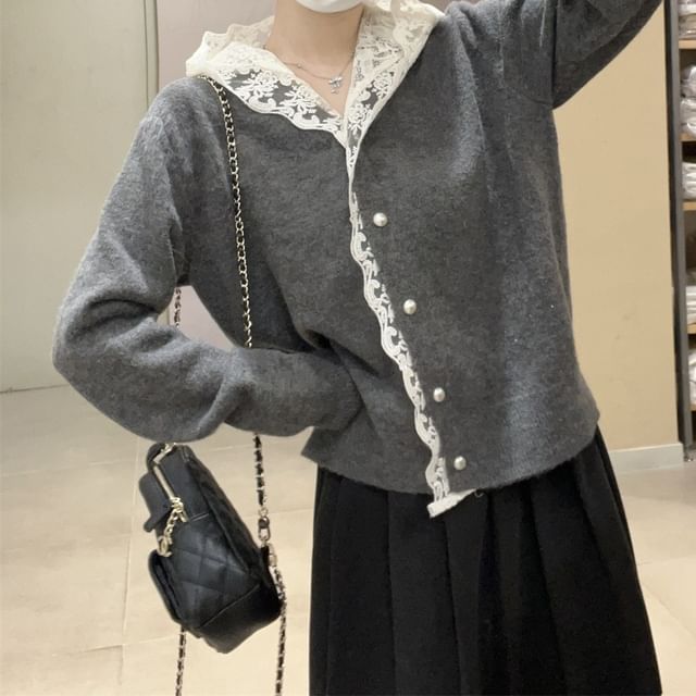 Plain Lace Trim Hooded Cardigan