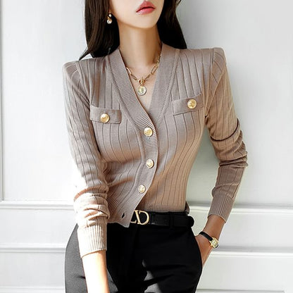 V-Neck Button-Up Plain Crop Cardigan