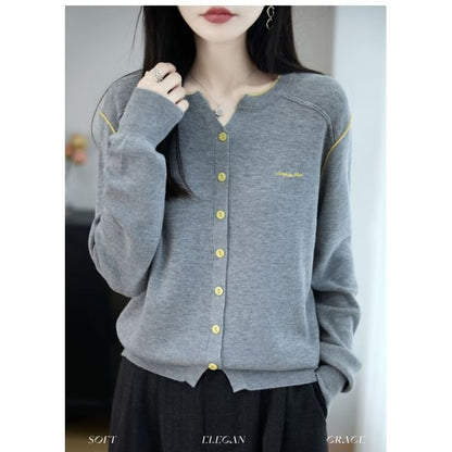 Round Neck Contrast Trim Button Up Cardigan