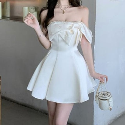 Strapless Faux Pearl Detail Mini Cocktail Dress