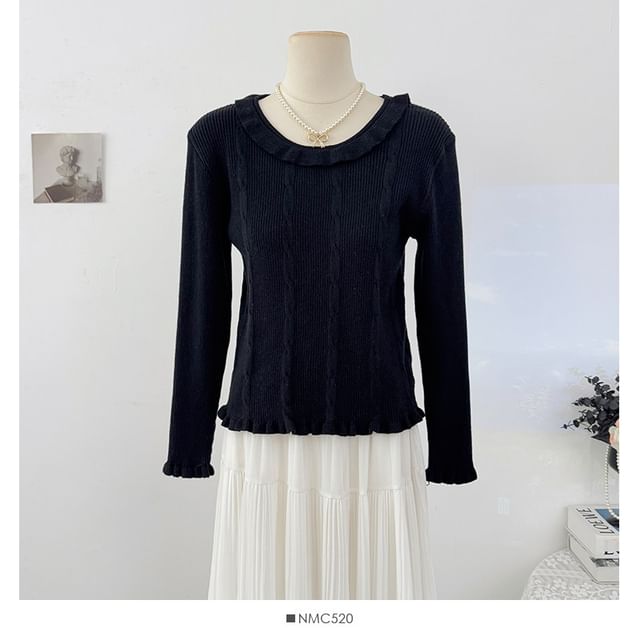 Ruffle-Trim Long-Sleeve Knit Pullover