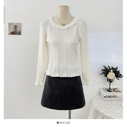 Ruffle-Trim Long-Sleeve Knit Pullover