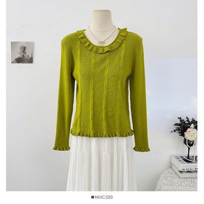 Ruffle-Trim Long-Sleeve Knit Pullover