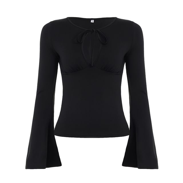 Keyhole Tie-Neck Bell-Sleeve Top