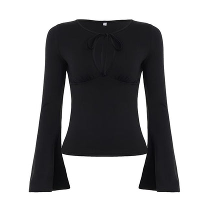 Keyhole Tie-Neck Bell-Sleeve Top