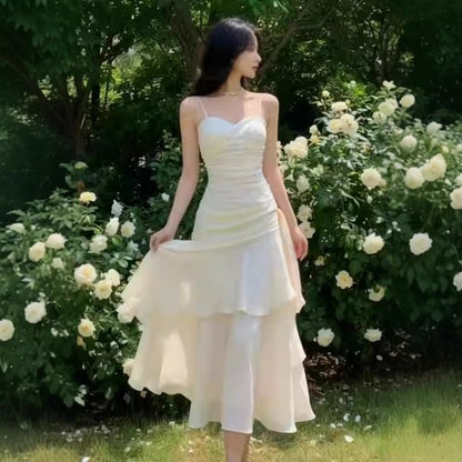 Spaghetti Strap Satin Ruffled Mermaid Evening Gown