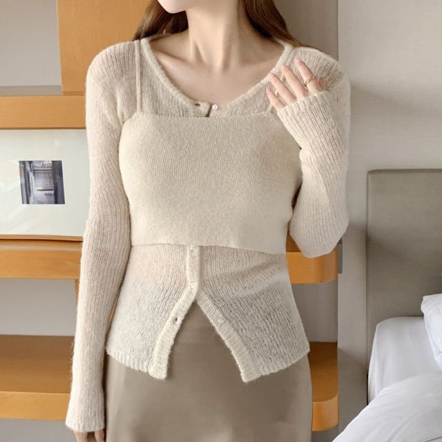 Cropped Knit Camisole & Cardigan Set