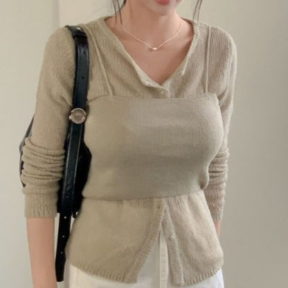Cropped Knit Camisole & Cardigan Set