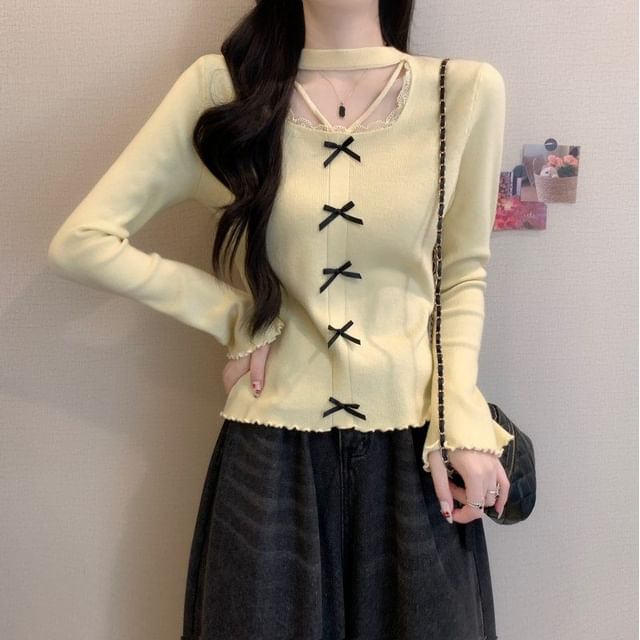 Extended Sleeve Square Neck Lace Trim Plain Blouse