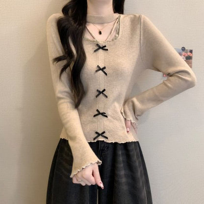 Extended Sleeve Square Neck Lace Trim Plain Blouse