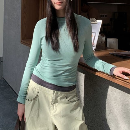 Crewneck Long-Sleeve Solid T-Shirt