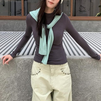 Crewneck Long-Sleeve Solid T-Shirt