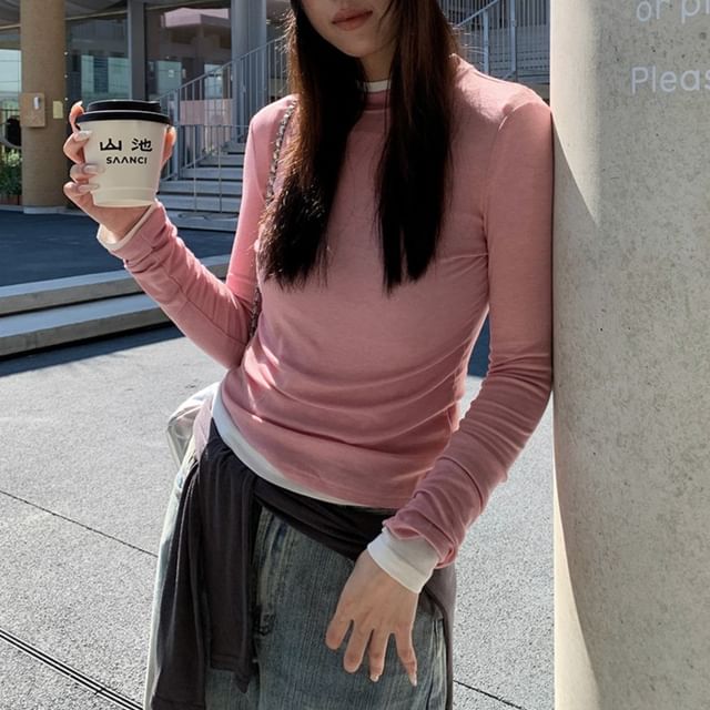 Crewneck Long-Sleeve Solid T-Shirt