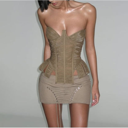 Asymmetric Tube Top & Lace-Up Hot Pants