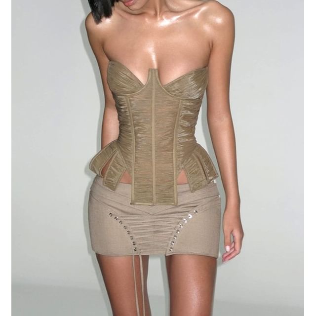 Asymmetric Tube Top & Lace-Up Hot Pants