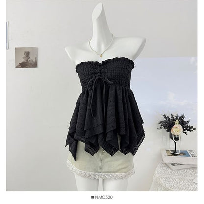 Smocked Asymmetric Flow Tube Top