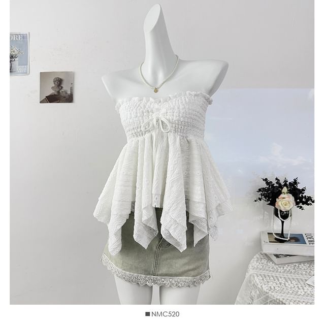 Smocked Asymmetric Flow Tube Top