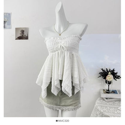 Smocked Asymmetric Flow Tube Top