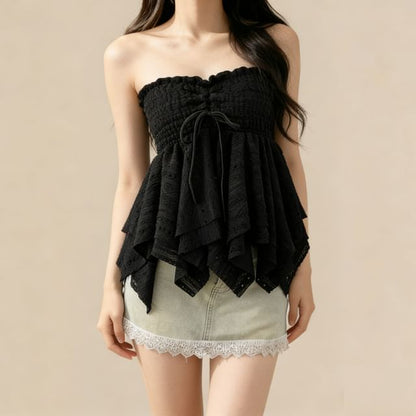 Smocked Asymmetric Flow Tube Top