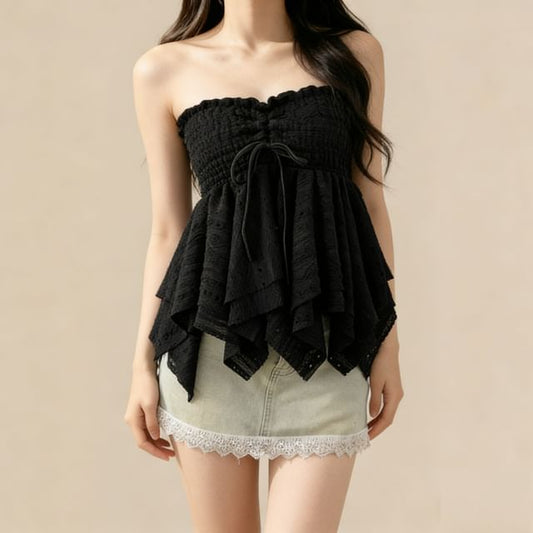 Smocked Asymmetric Flow Tube Top