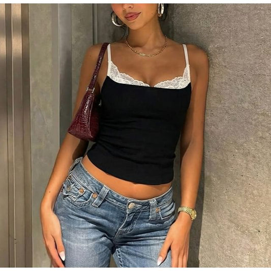 Color-Block Lace Panel Crop Camisole