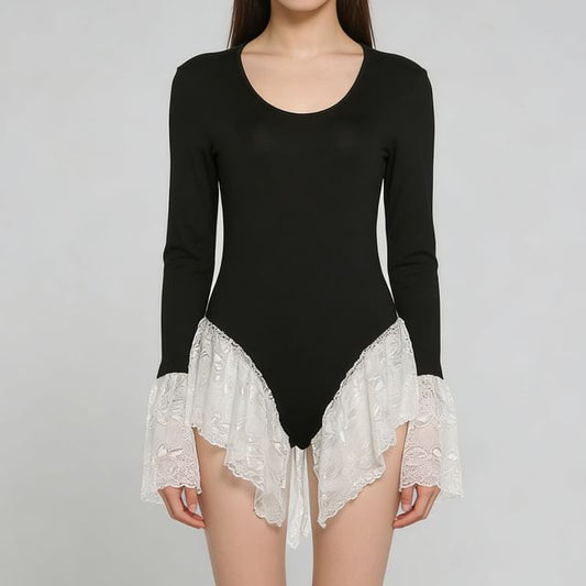 Bell Sleeve Ruffle Lace Bodysuit Top