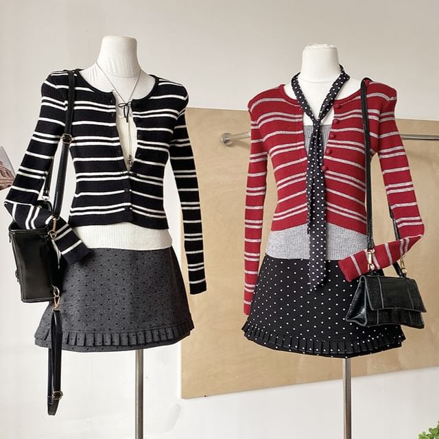 Striped Mock Two-Piece Crewneck Knit Top