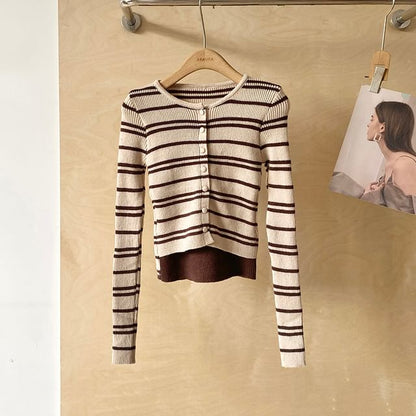 Striped Mock Two-Piece Crewneck Knit Top