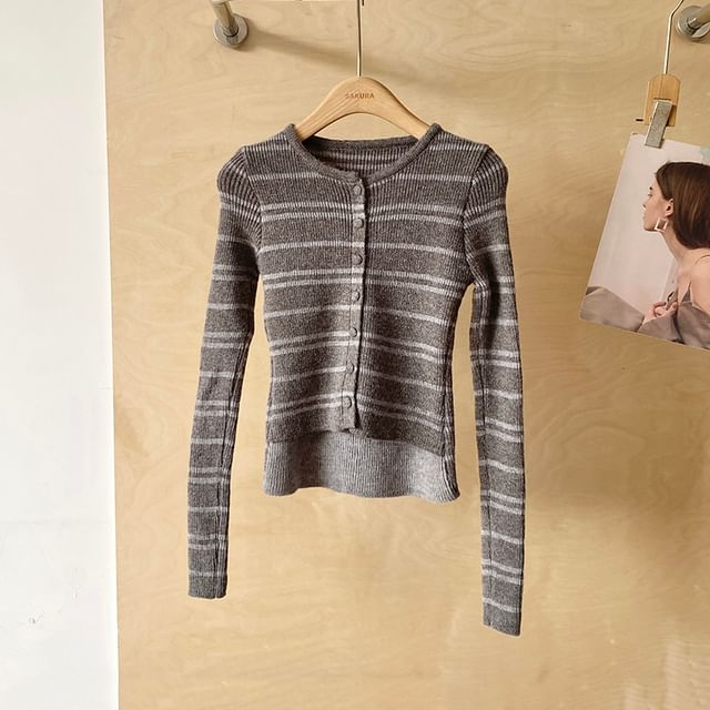 Striped Mock Two-Piece Crewneck Knit Top