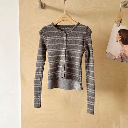 Striped Mock Two-Piece Crewneck Knit Top