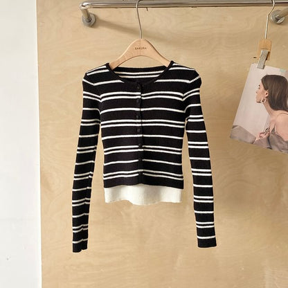 Striped Mock Two-Piece Crewneck Knit Top