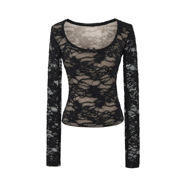 Slim Fit Scoop Neck Lace Crop Top