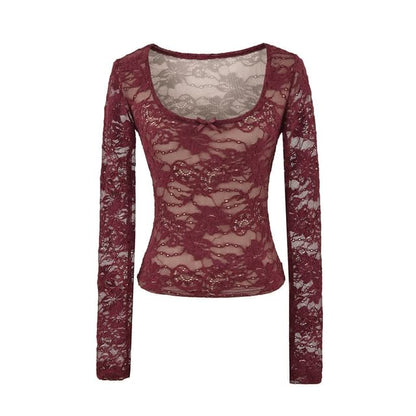 Slim Fit Scoop Neck Lace Crop Top