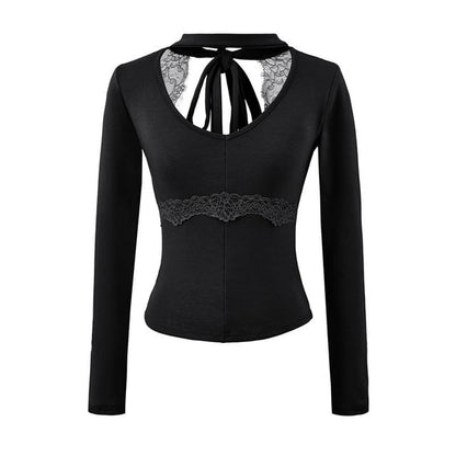 Halter Neck Lace Crop Top with Open Back
