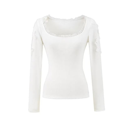 Frill Trim Scoop Neck Lace Crop T-Shirt