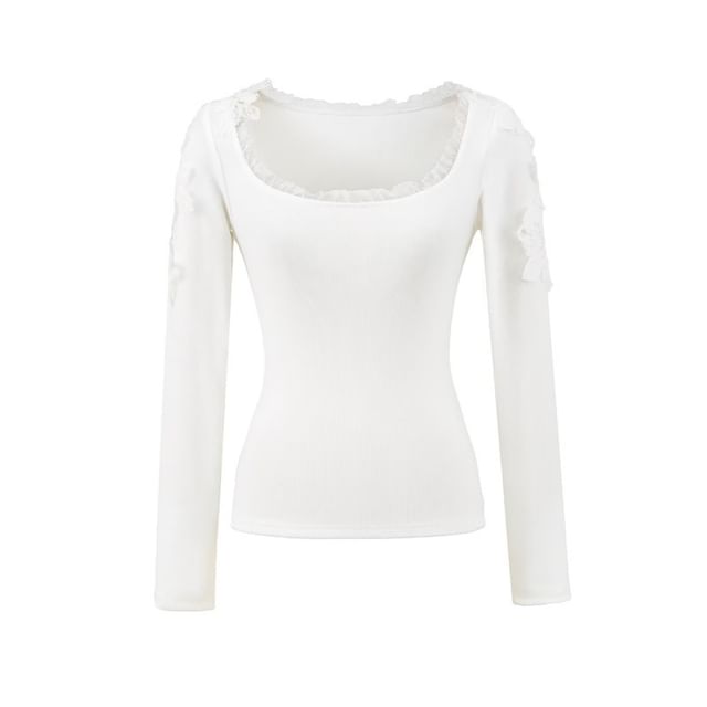 Frill Trim Scoop Neck Lace Crop T-Shirt