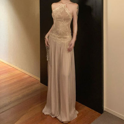 Halter Neck Lace A-Line Evening Gown