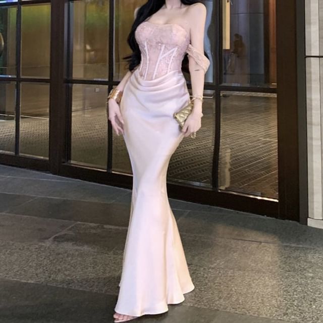 Strapless Satin Mermaid Evening Gown