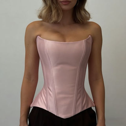 Satin Corset Tube Top with Asymmetric Hemline