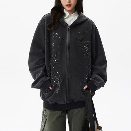 Rhinestone-Trim Zip Hoodie