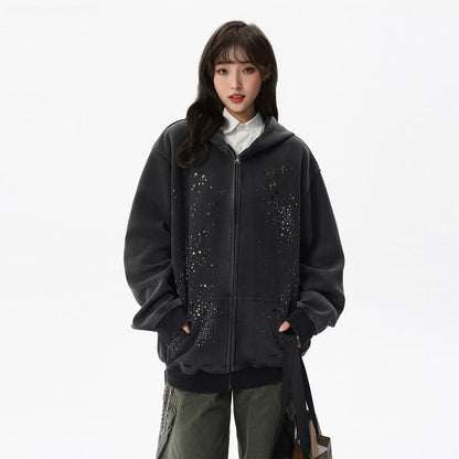 Rhinestone-Trim Zip Hoodie