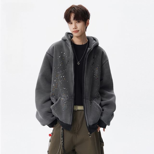 Rhinestone-Trim Zip Hoodie