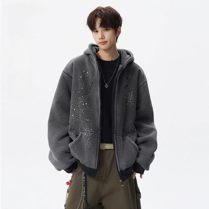 Rhinestone-Trim Zip Hoodie